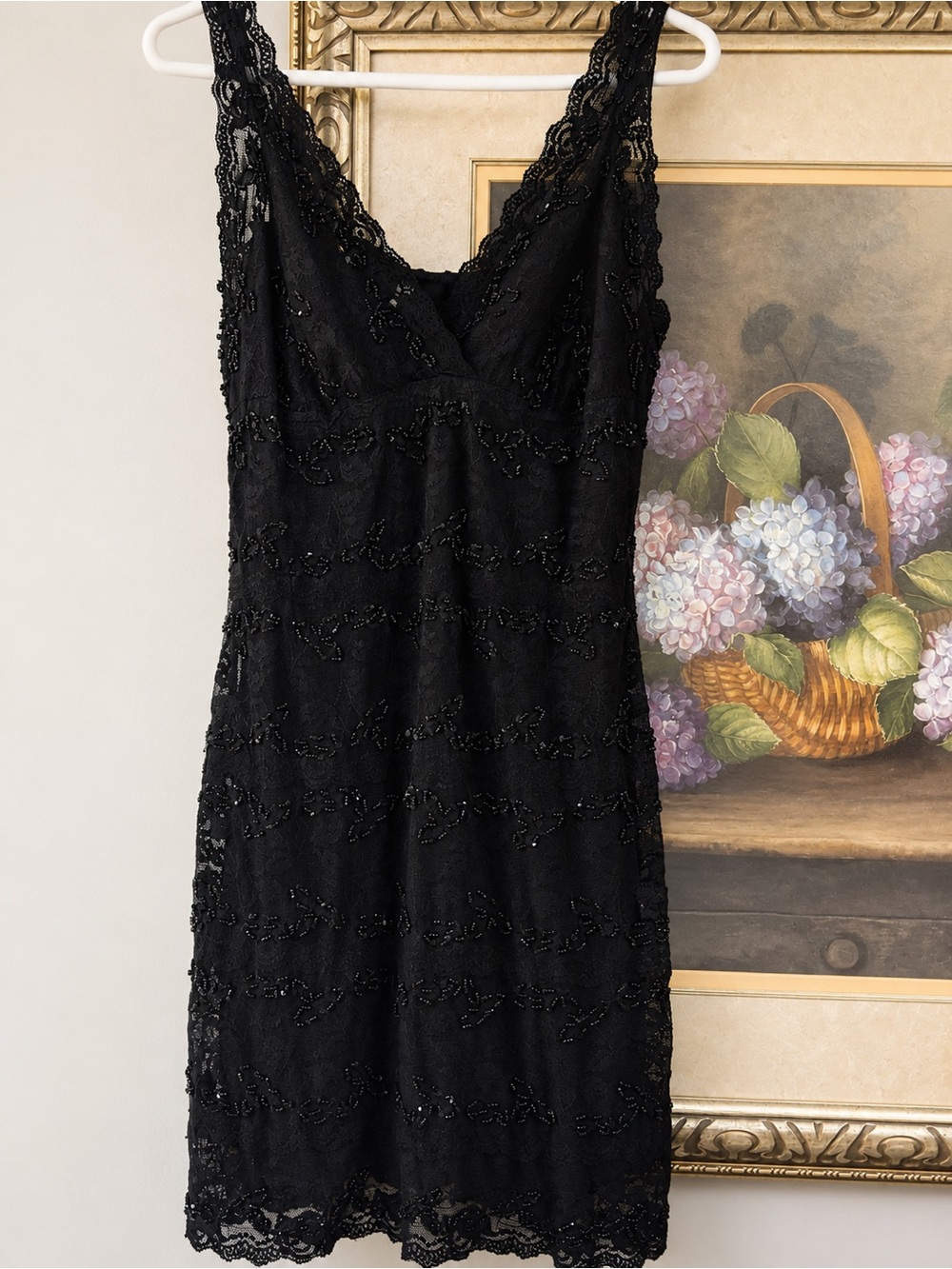 Sleeveless Black Lace Mini Dress with V-Neck